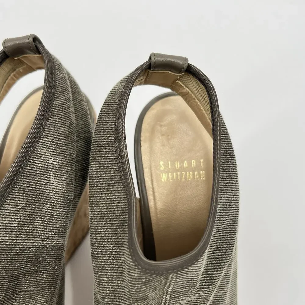 Stuart Weitzman‎ Glove Tan Stretch Wedge Slingback Sandal Size 8M Cork Peep Toe - Picture 4 of 12